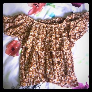 Orange floral off the shoulder blouse